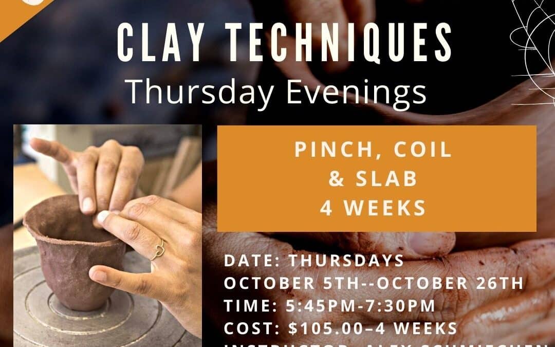 Clay Techniques: Pinch, Coil & Slab  – 4 weeks
